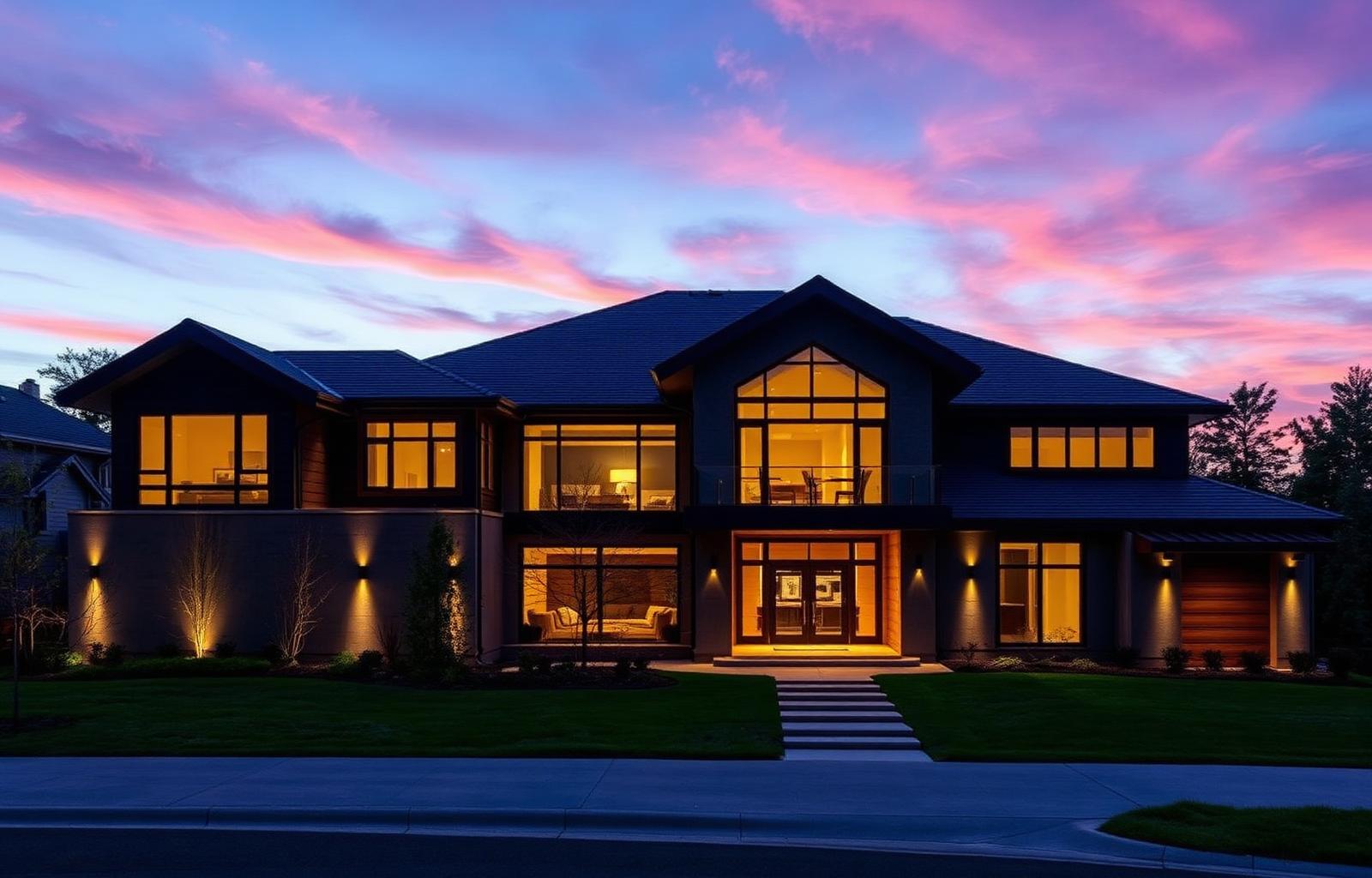 Modern home at dusk